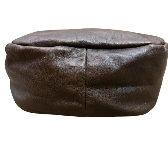 Vtg 70s Retro Preppy Brown Leather Bermuda Handbag Double Wood Handles Tadora - Picture 5 of 10